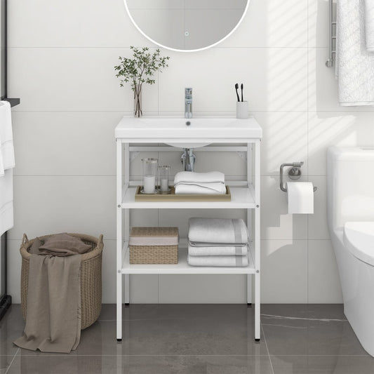 NNEVL Bathroom Washbasin Frame White 59x38x83 cm Iron-0