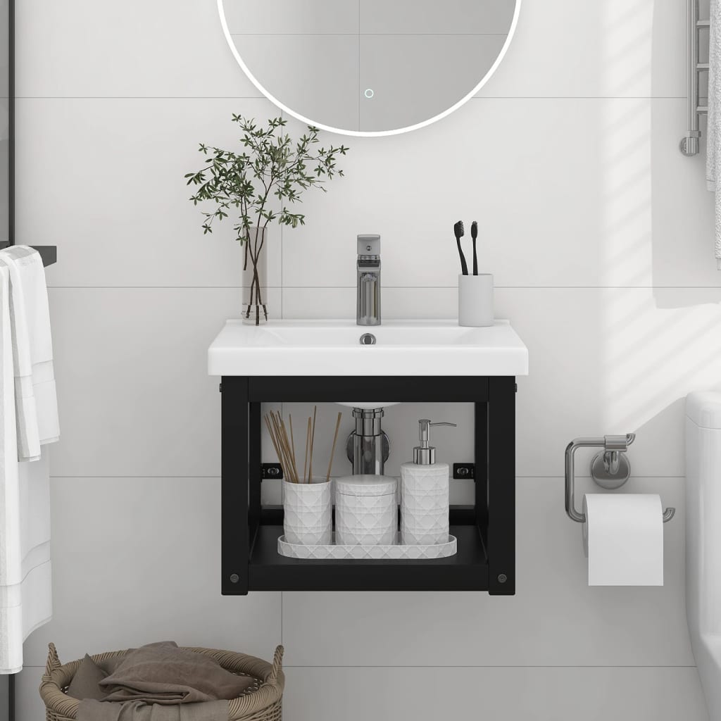 NNEVL Wall-mounted Bathroom Washbasin Frame Black 40x38x31 cm Iron-0