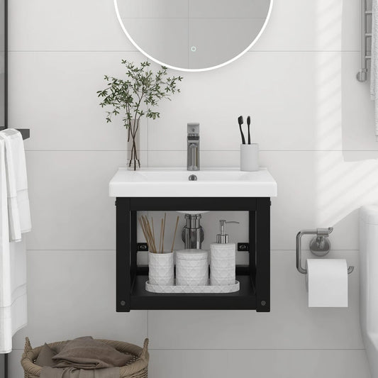 NNEVL Wall-mounted Bathroom Washbasin Frame Black 40x38x31 cm Iron-0