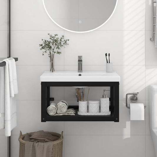 NNEVL Wall-mounted Bathroom Washbasin Frame Black 59x38x31 cm Iron-0