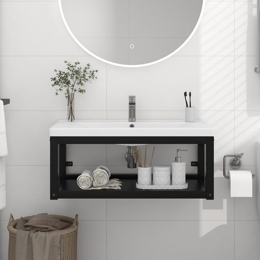 NNEVL Wall-mounted Bathroom Washbasin Frame Black 79x38x31 cm Iron-0
