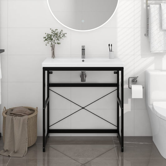 NNEVL Bathroom Washbasin Frame Black 79x38x83 cm Iron-0