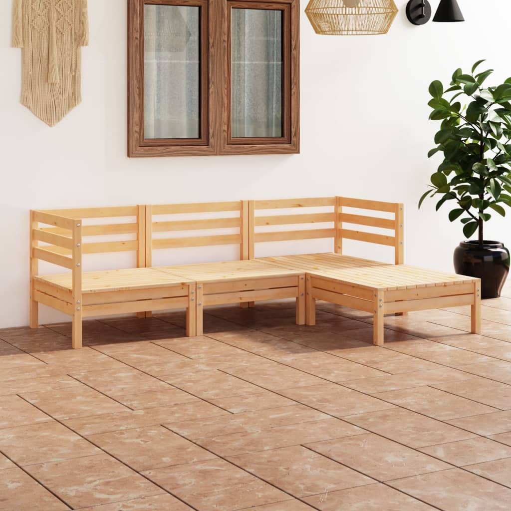 vidaXL Patio Furniture Set 4 Piece Garden Sectional Sofa Set Solid Wood Pine-6