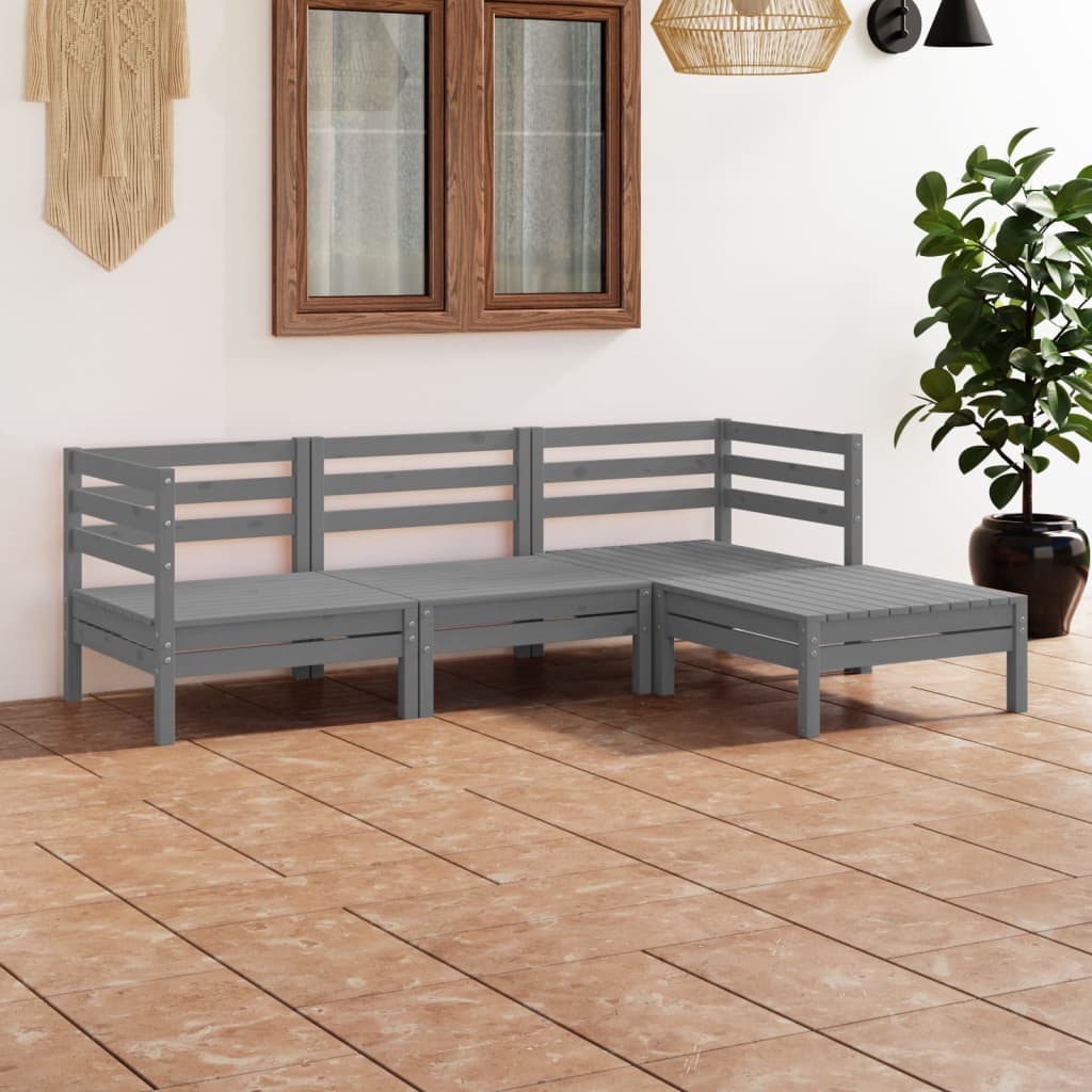 vidaXL Patio Furniture Set 4 Piece Garden Sectional Sofa Set Solid Wood Pine-7