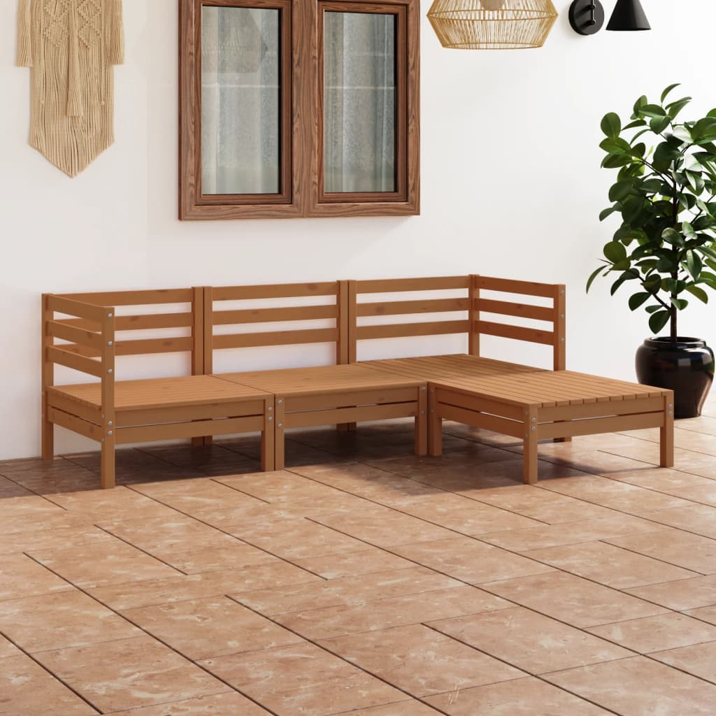 vidaXL Patio Furniture Set 4 Piece Garden Sectional Sofa Set Solid Wood Pine-8
