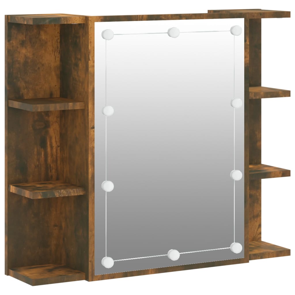 NNEVL Mirror Cabinet with LED Smoked Oak 70x16.5x60 cm-1