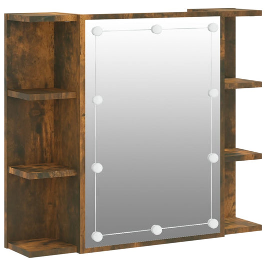 NNEVL Mirror Cabinet with LED Smoked Oak 70x16.5x60 cm-1