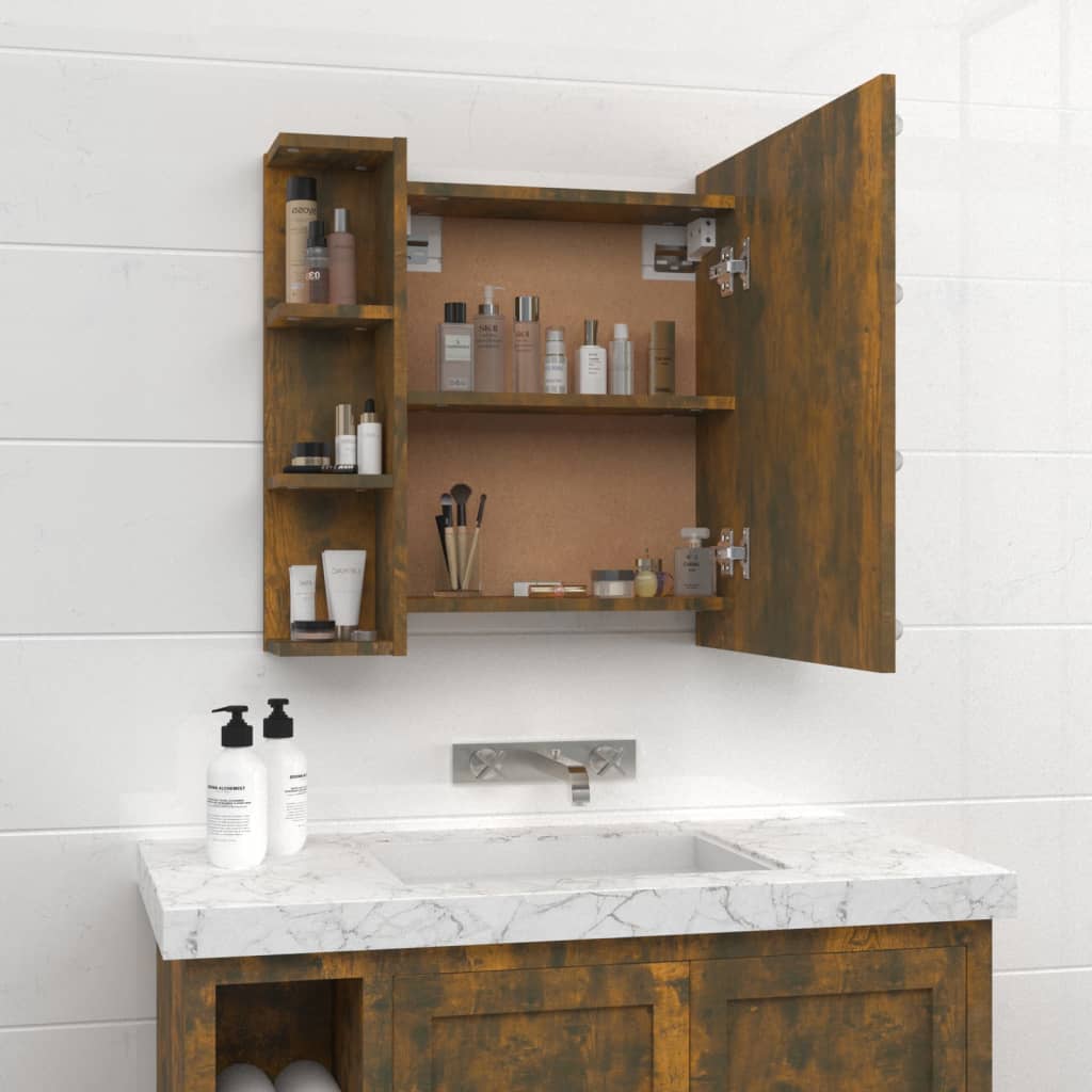 NNEVL Mirror Cabinet with LED Smoked Oak 70x16.5x60 cm-4