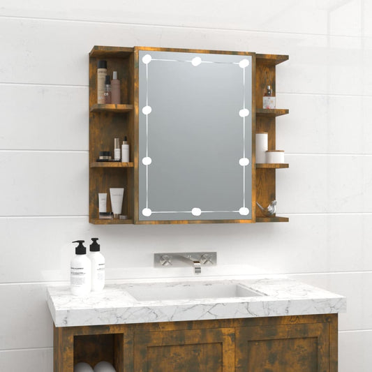 NNEVL Mirror Cabinet with LED Smoked Oak 70x16.5x60 cm-0