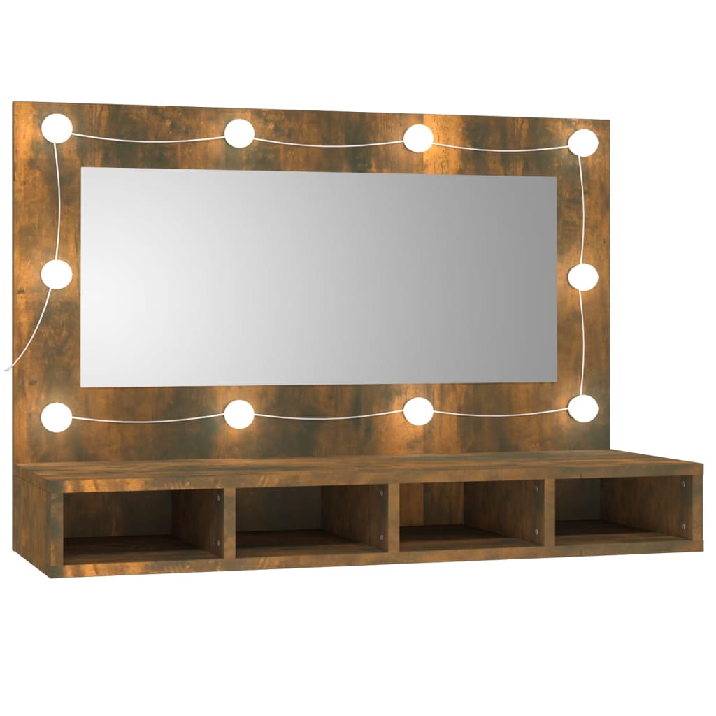 NNEVL Mirror Cabinet with LED Smoked Oak 90x31.5x62 cm-1