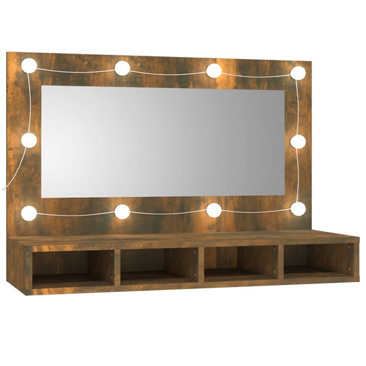 NNEVL Mirror Cabinet with LED Smoked Oak 90x31.5x62 cm-1