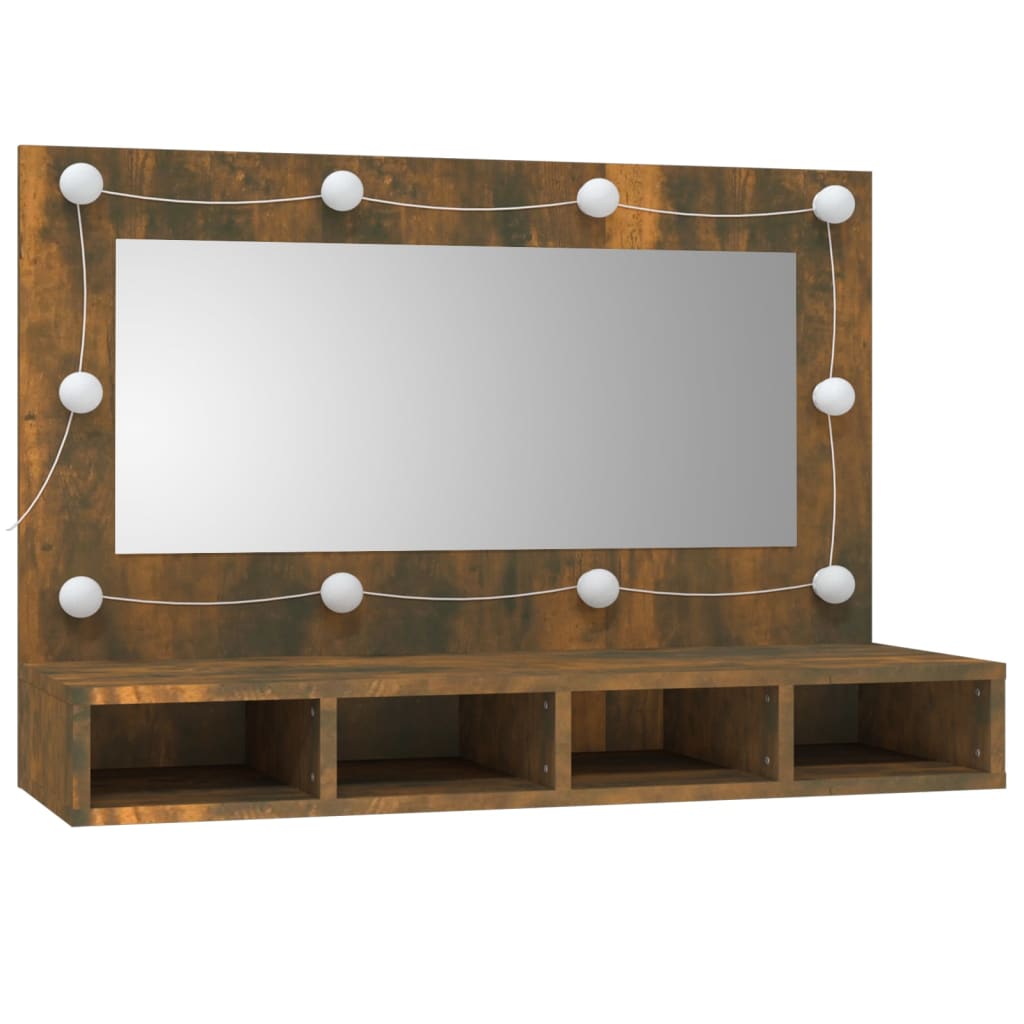NNEVL Mirror Cabinet with LED Smoked Oak 90x31.5x62 cm-2
