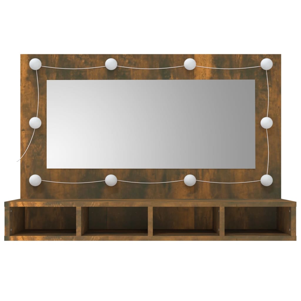 NNEVL Mirror Cabinet with LED Smoked Oak 90x31.5x62 cm-3
