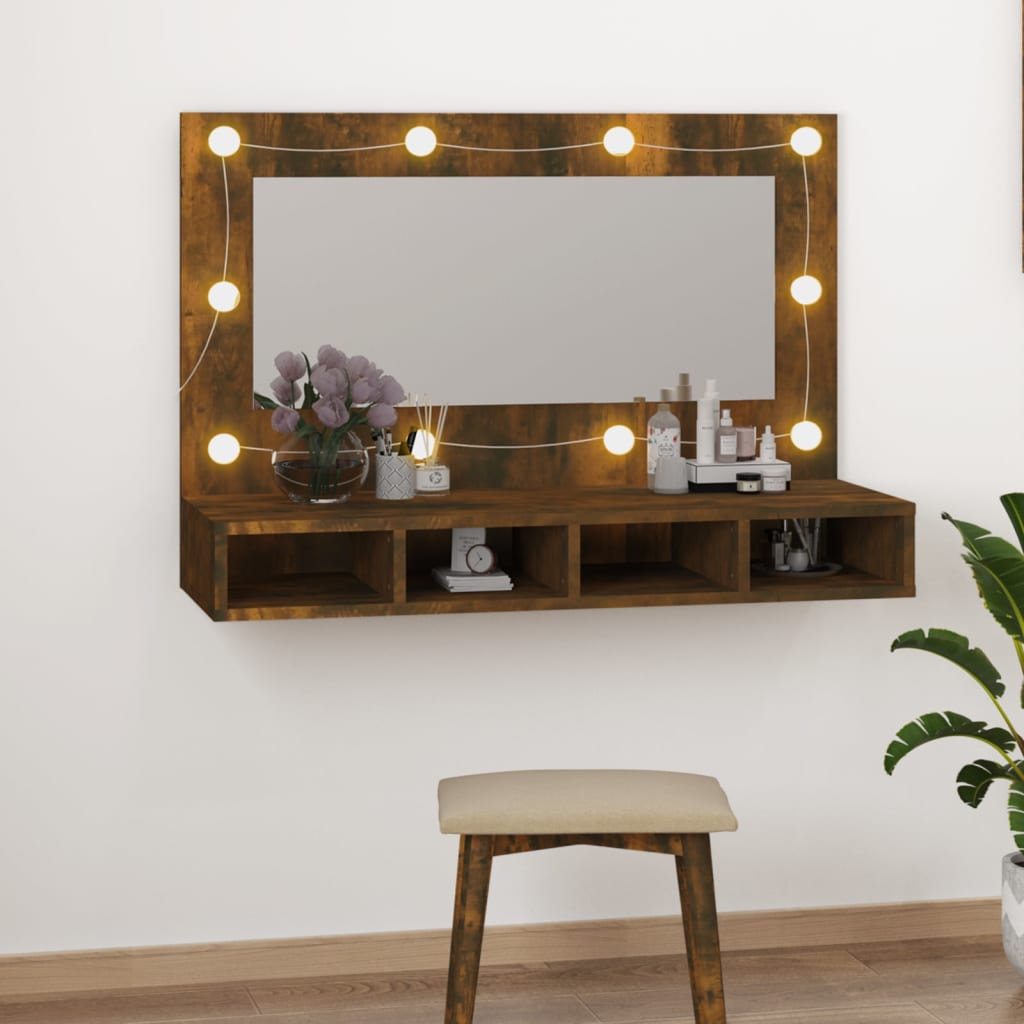 NNEVL Mirror Cabinet with LED Smoked Oak 90x31.5x62 cm-0