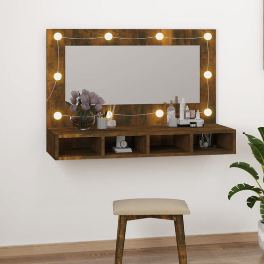 NNEVL Mirror Cabinet with LED Smoked Oak 90x31.5x62 cm-0