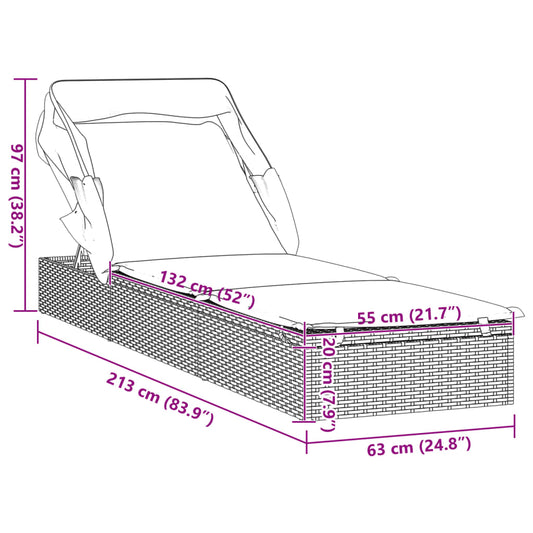 vidaXL Sunbed with Foldable Roof Patio Daybed Wicker Furniture Poly Rattan-0