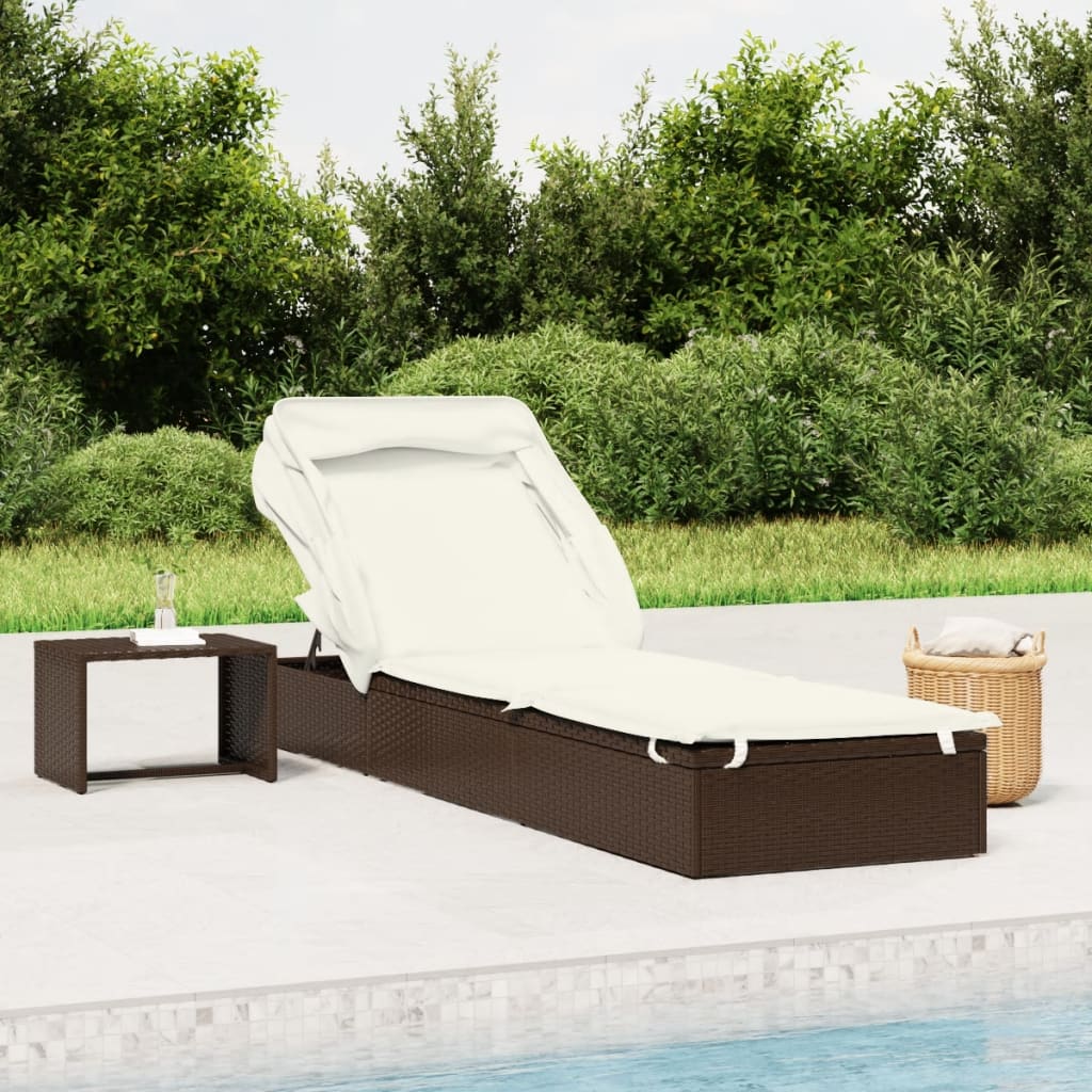 vidaXL Sunbed with Foldable Roof Patio Daybed Wicker Furniture Poly Rattan-5