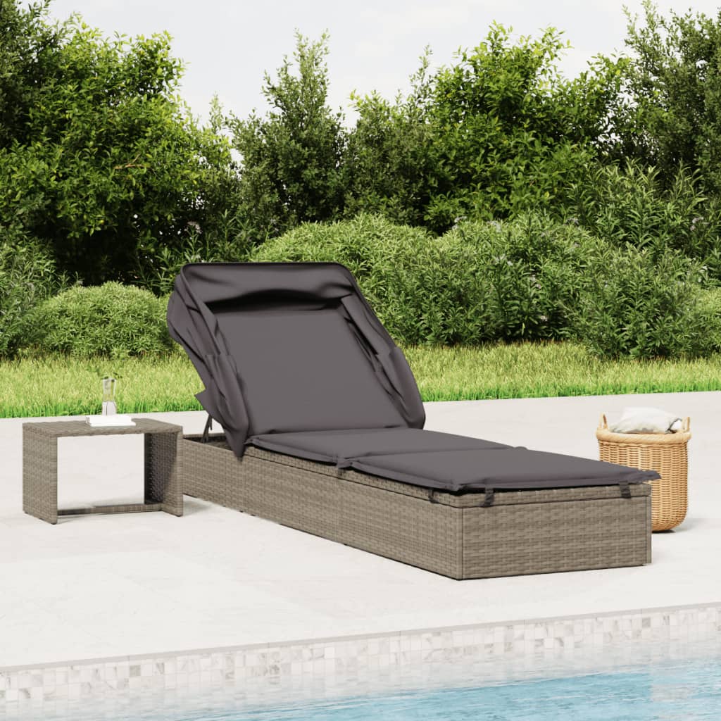vidaXL Sunbed with Foldable Roof Patio Daybed Wicker Furniture Poly Rattan-6