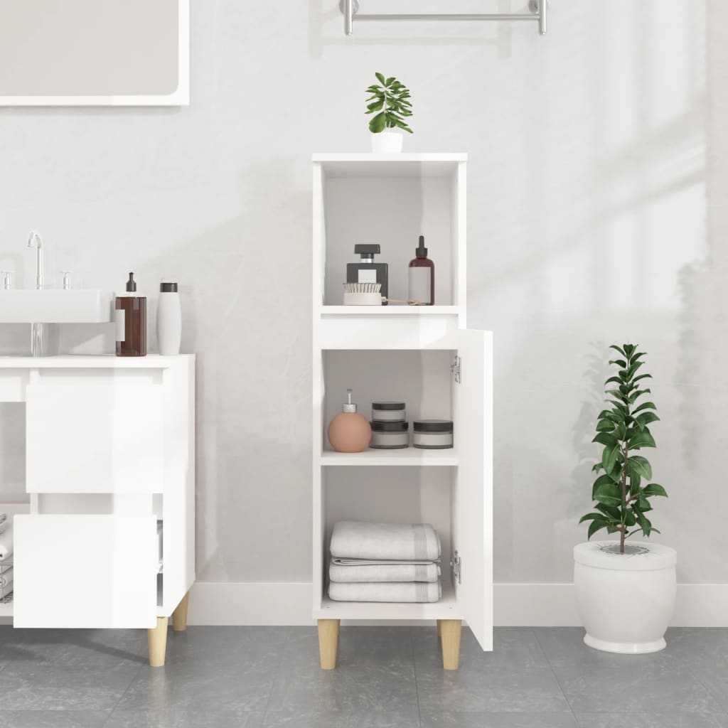 NNEVL Bathroom Cabinet High Gloss White 30x30x100 cm Engineered Wood-2