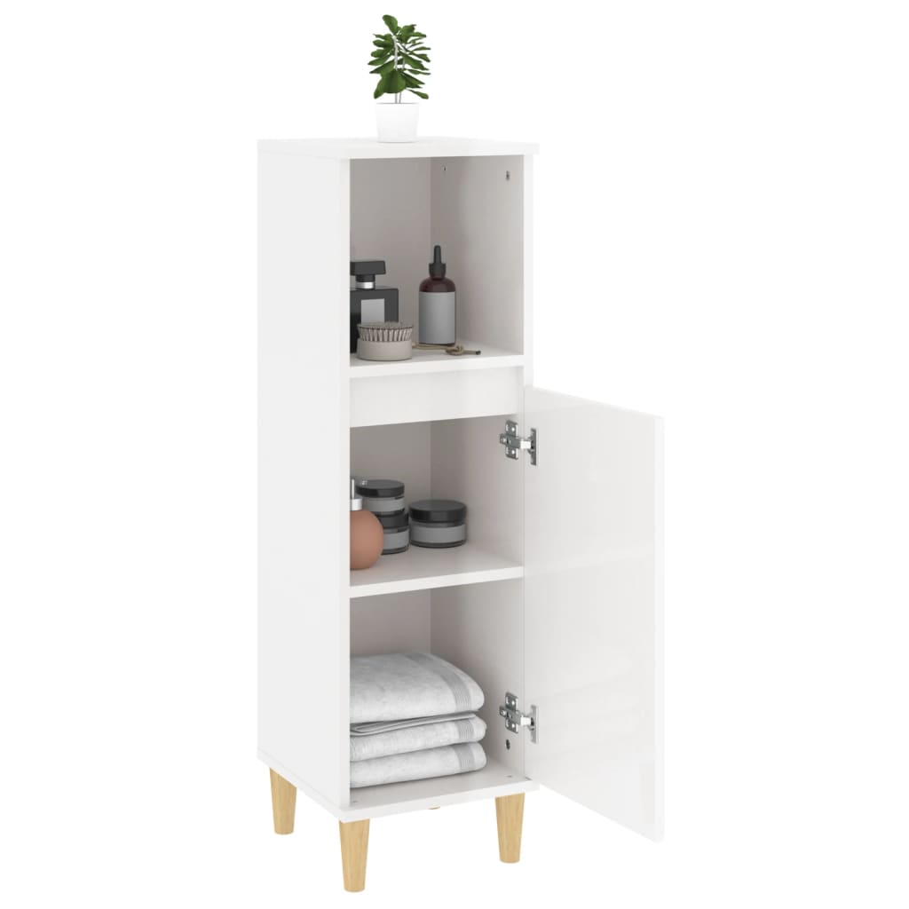 NNEVL Bathroom Cabinet High Gloss White 30x30x100 cm Engineered Wood-3