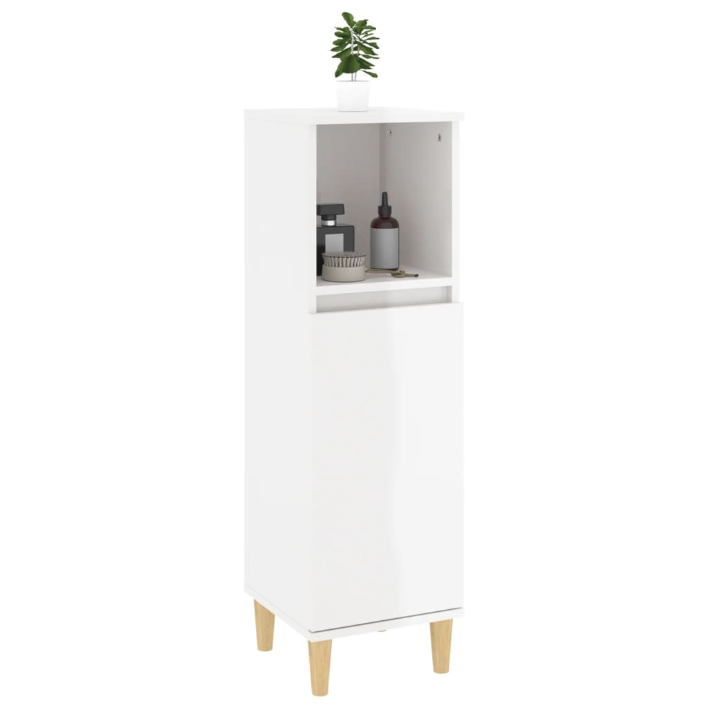 NNEVL Bathroom Cabinet High Gloss White 30x30x100 cm Engineered Wood-4