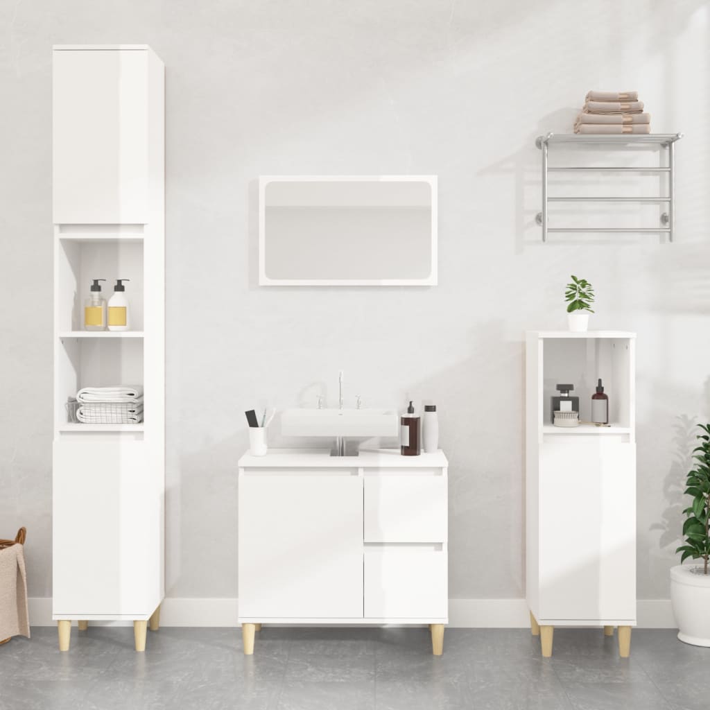 NNEVL Bathroom Cabinet High Gloss White 30x30x100 cm Engineered Wood-0