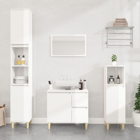 NNEVL Bathroom Cabinet High Gloss White 30x30x100 cm Engineered Wood-0