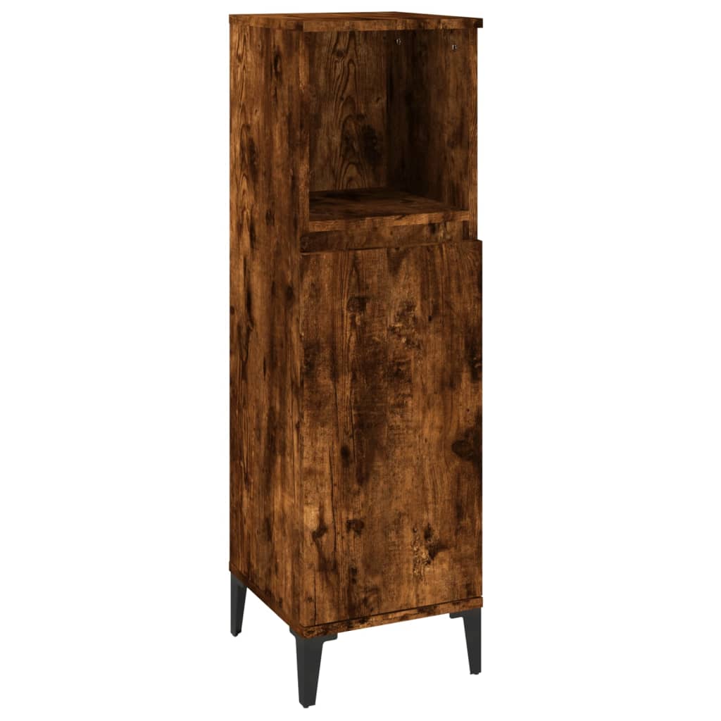 NNEVL Bathroom Cabinet Smoked Oak 30x30x100 cm Engineered Wood-0