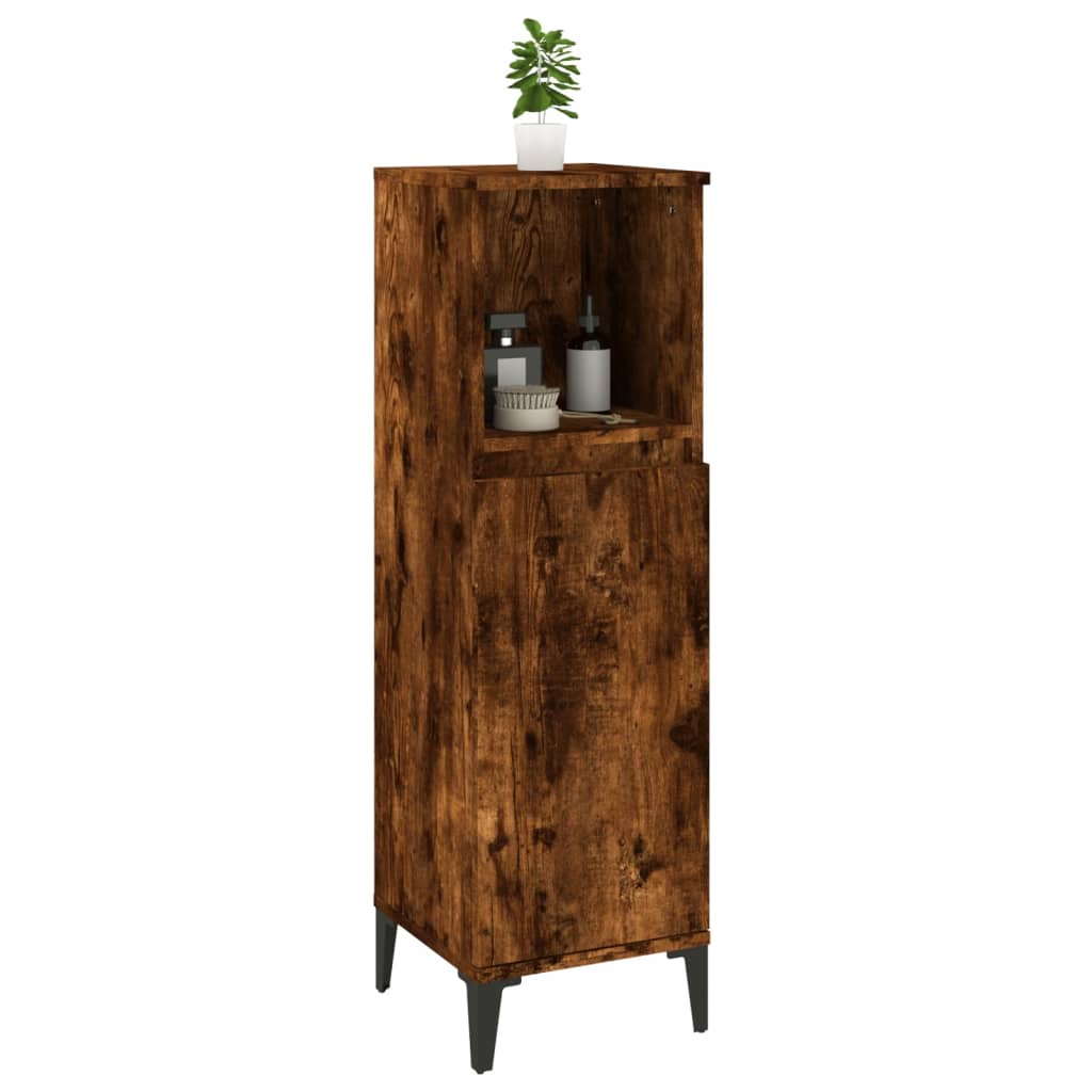 NNEVL Bathroom Cabinet Smoked Oak 30x30x100 cm Engineered Wood-4