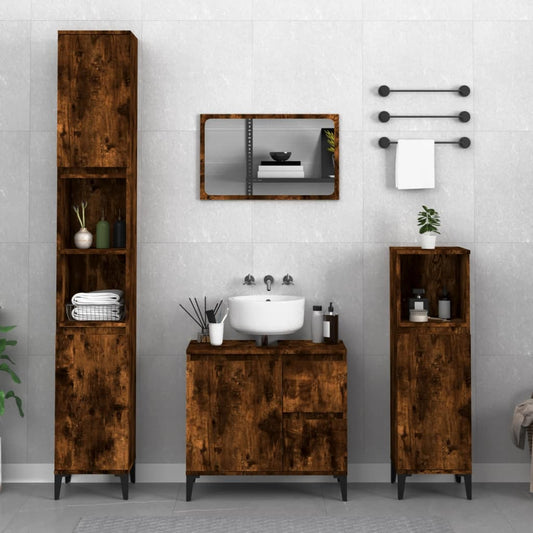 NNEVL Bathroom Cabinet Smoked Oak 30x30x100 cm Engineered Wood-1