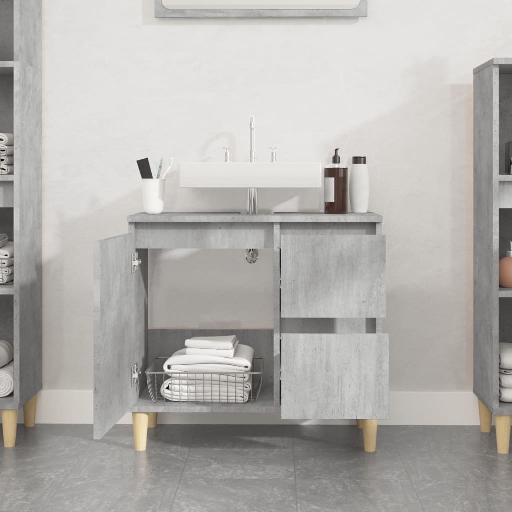 NNEVL Bathroom Cabinet Concrete Grey 65x33x60 cm Engineered Wood-2