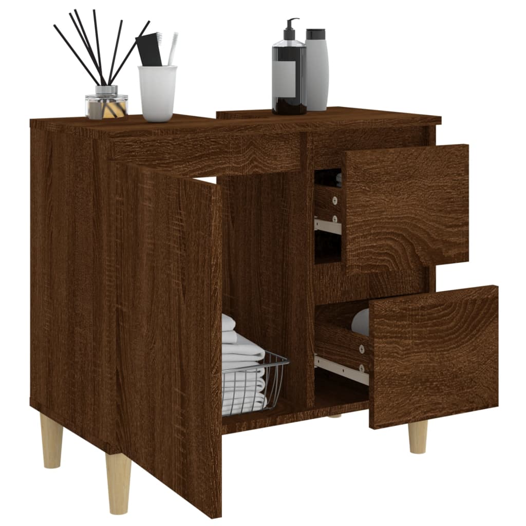 NNEVL Bathroom Cabinet Brown Oak 65x33x60 cm Engineered Wood-3