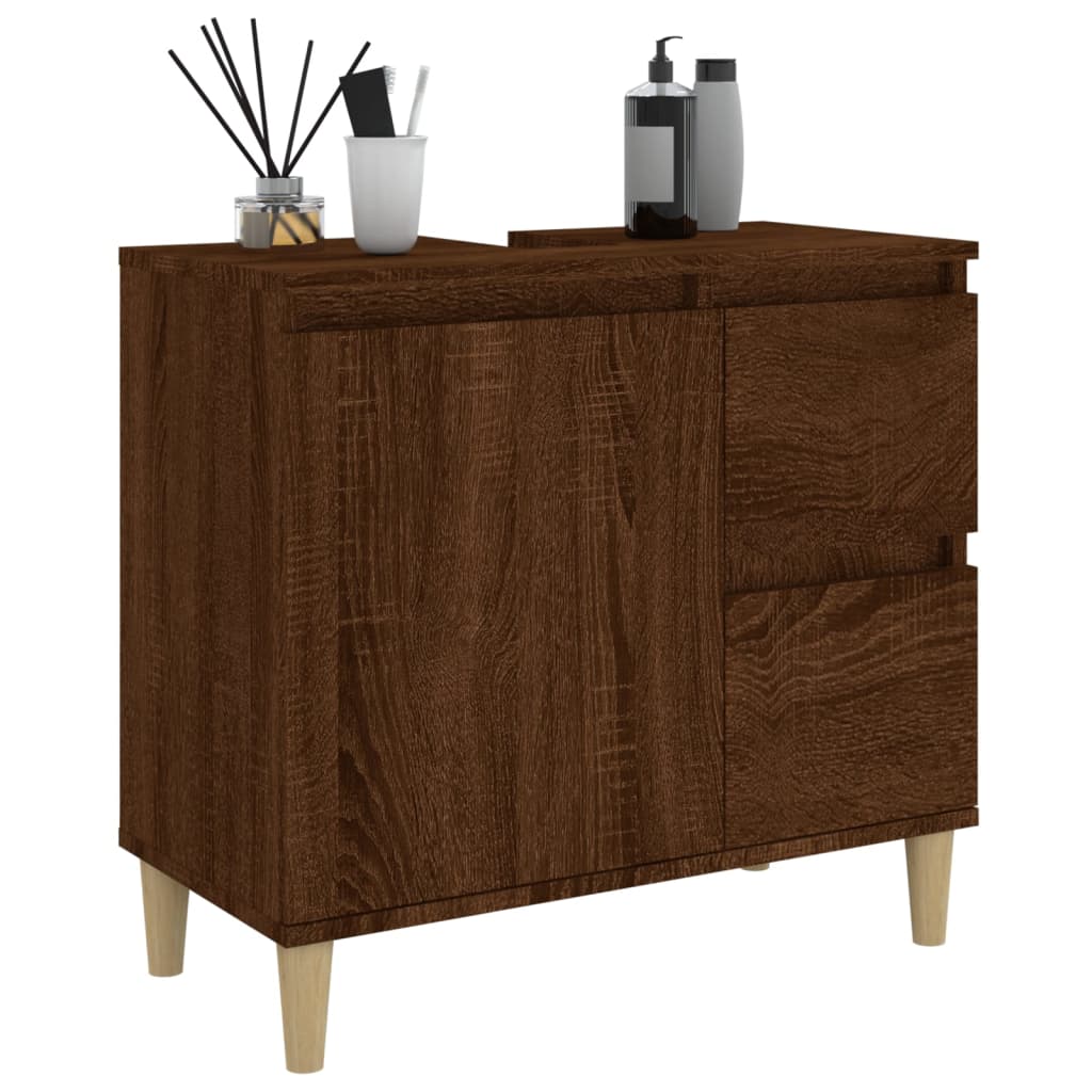 NNEVL Bathroom Cabinet Brown Oak 65x33x60 cm Engineered Wood-4
