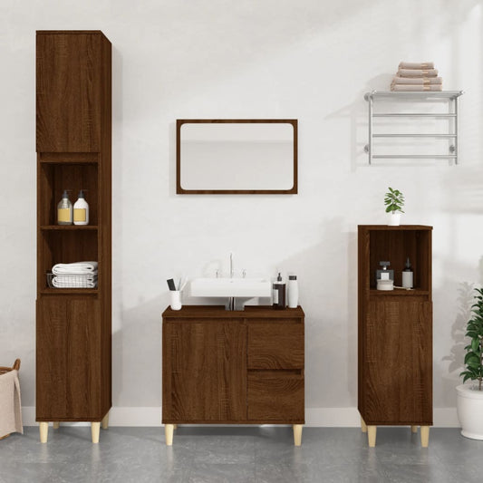 NNEVL Bathroom Cabinet Brown Oak 65x33x60 cm Engineered Wood-0