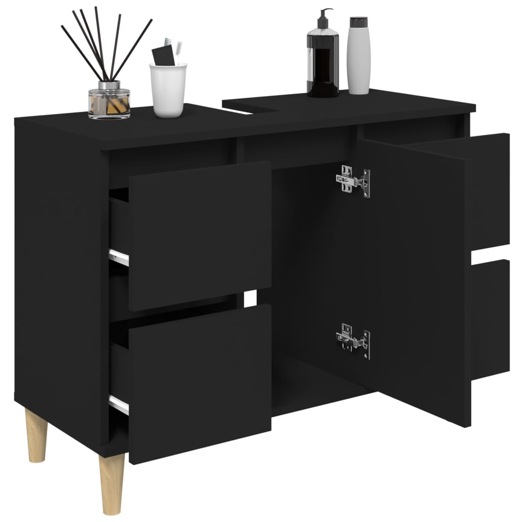 NNEVL Sink Cabinet Black 80x33x60 cm Engineered Wood-3