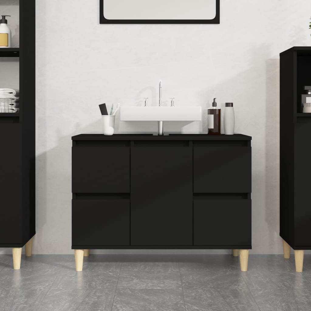 NNEVL Sink Cabinet Black 80x33x60 cm Engineered Wood-0