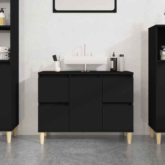 NNEVL Sink Cabinet Black 80x33x60 cm Engineered Wood-0