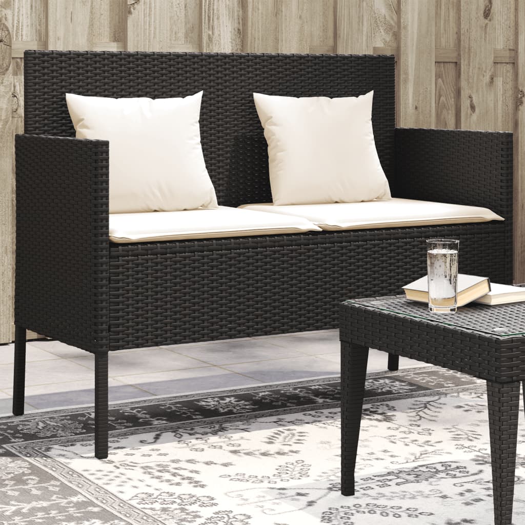 vidaXL Patio Bench with Cushions Park Outdoor Loveseat Furniture Poly Rattan-6