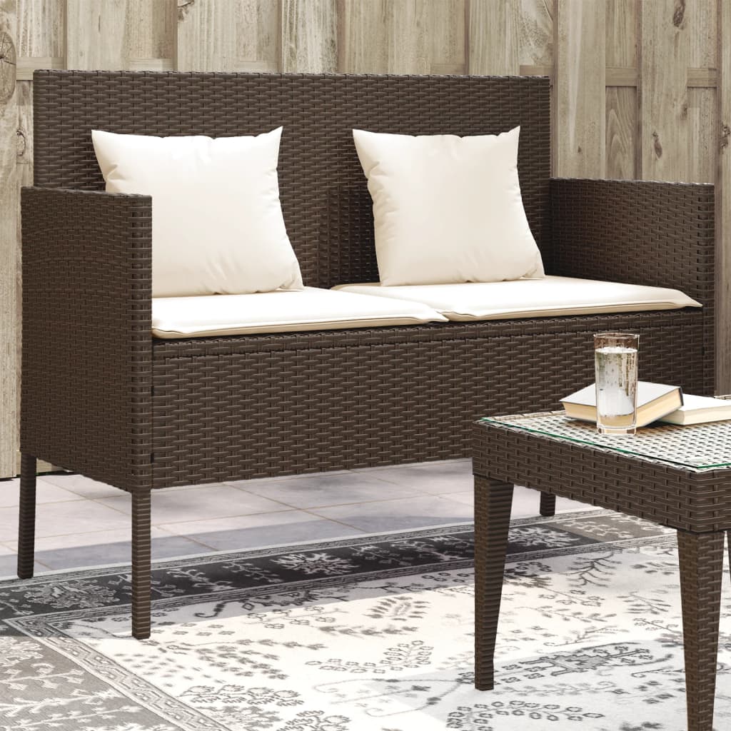 vidaXL Patio Bench with Cushions Park Outdoor Loveseat Furniture Poly Rattan-7