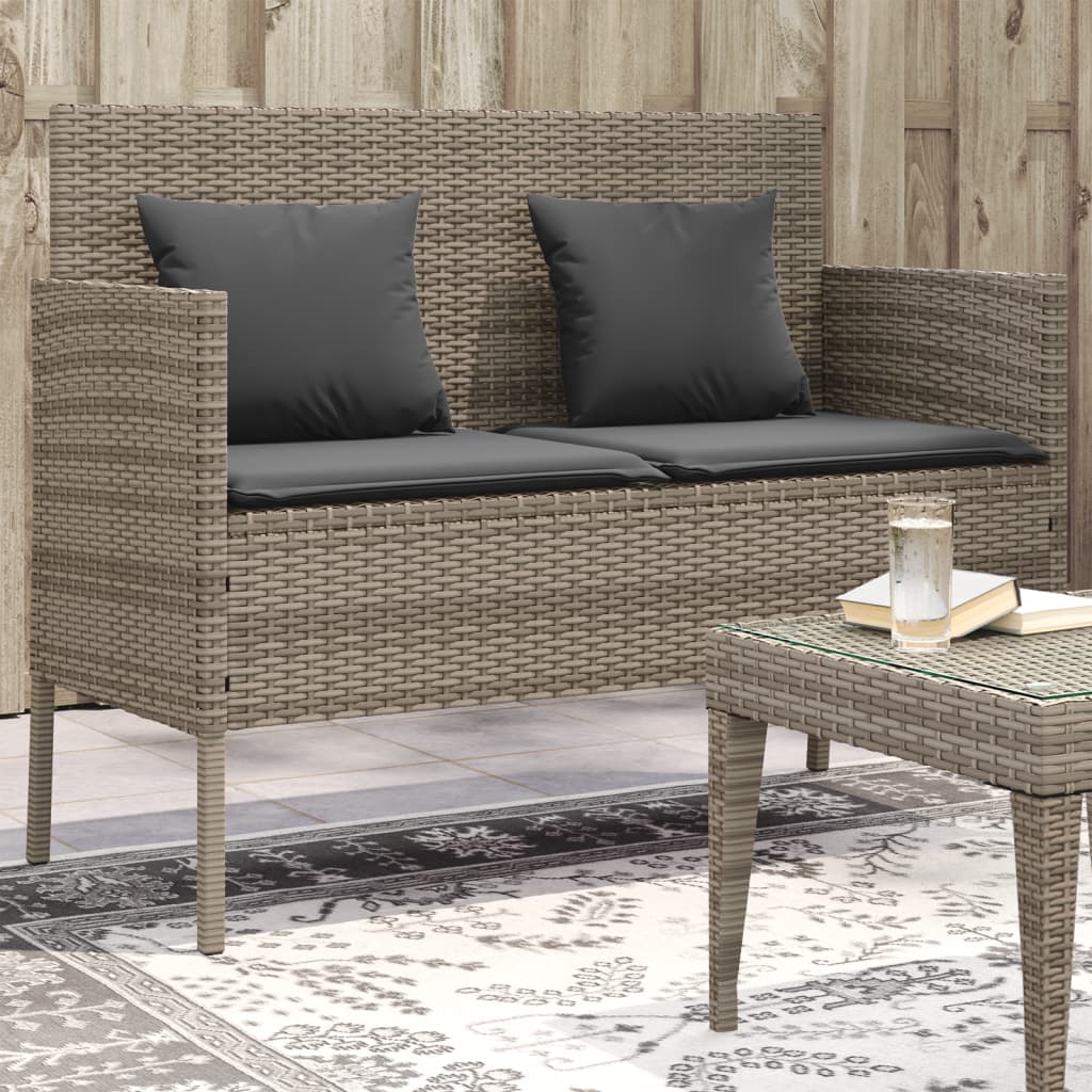 vidaXL Patio Bench with Cushions Park Outdoor Loveseat Furniture Poly Rattan-8