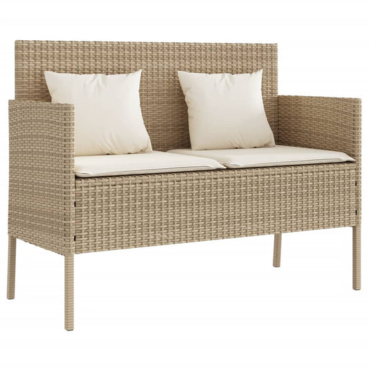 vidaXL Patio Bench with Cushions Park Outdoor Loveseat Furniture Poly Rattan-1