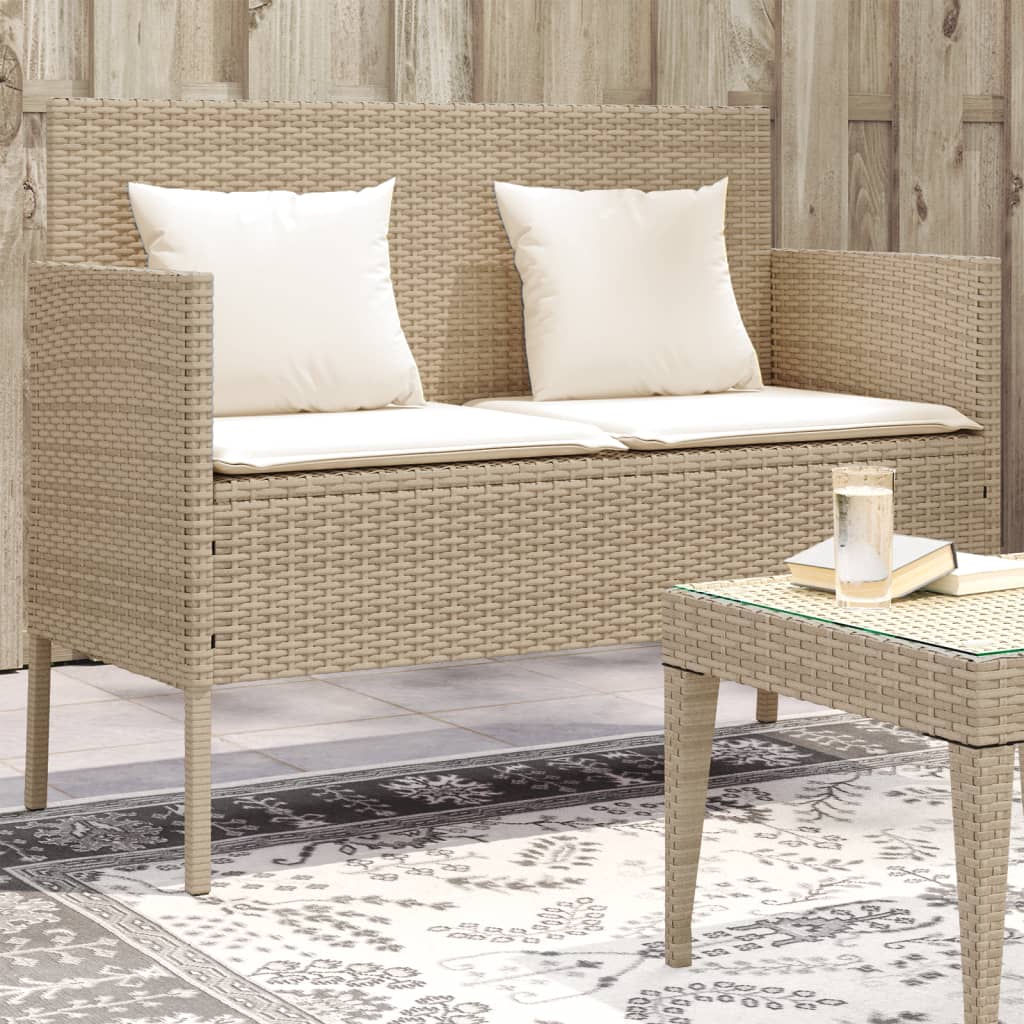 vidaXL Patio Bench with Cushions Park Outdoor Loveseat Furniture Poly Rattan-5