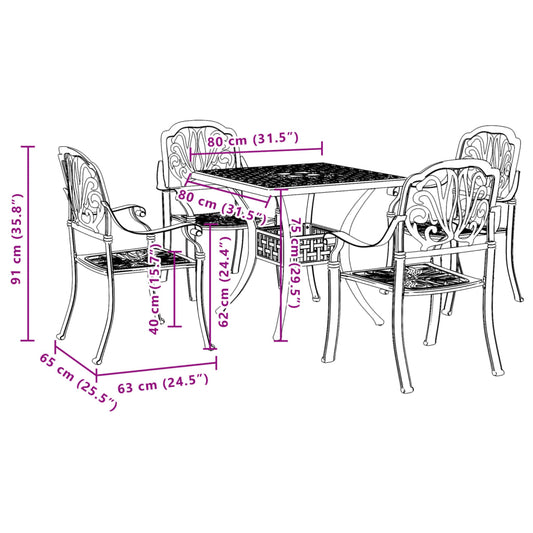 vidaXL Bistro Set Table and Chair Garden Outdoor Patio Furniture Cast Aluminum-1