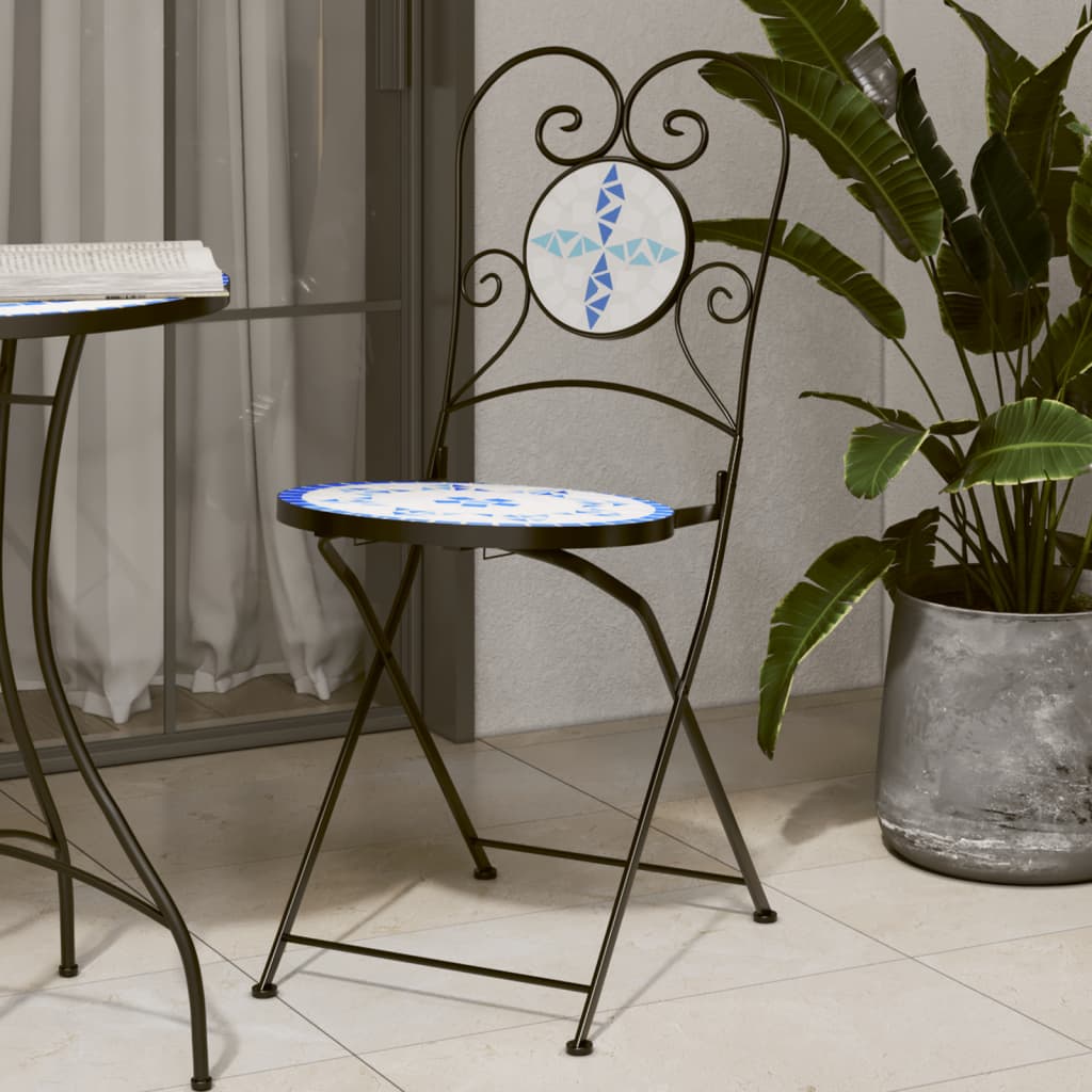 vidaXL Folding Bistro Chairs 2 Pcs Outdoor Garden Chair Furniture Ceramic-6