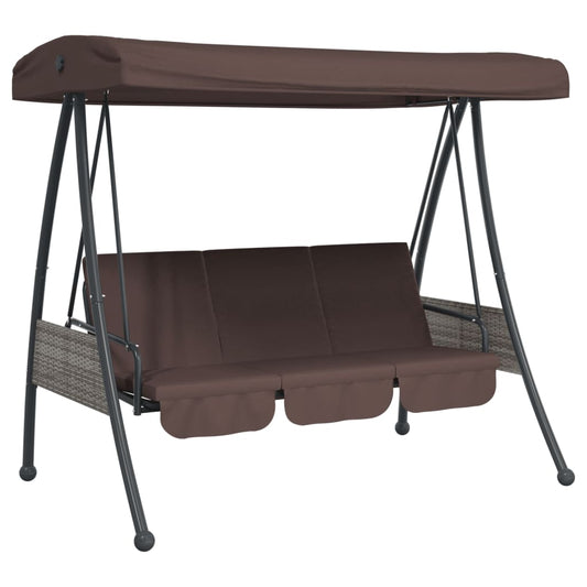 vidaXL Patio Swing Bench with Adjustable Canopy Outdoor Furniture Coffee Steel-1