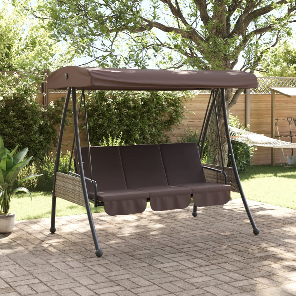 vidaXL Patio Swing Bench with Adjustable Canopy Outdoor Furniture Coffee Steel-4