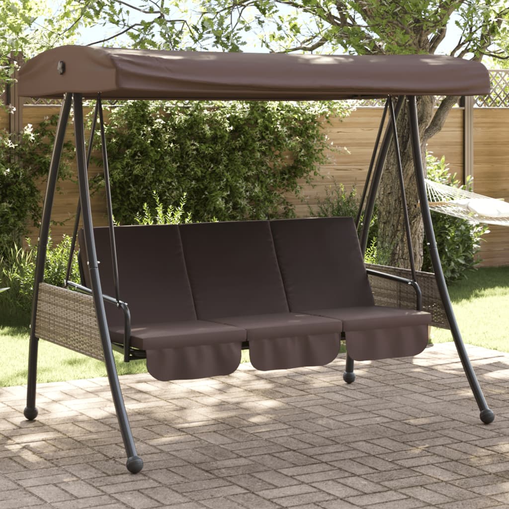 vidaXL Patio Swing Bench with Adjustable Canopy Outdoor Furniture Coffee Steel-5