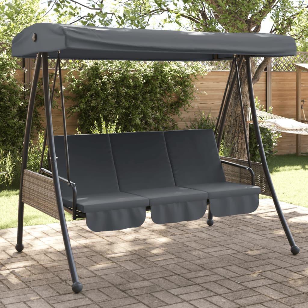 vidaXL Patio Swing Bench with Adjustable Canopy Outdoor Furniture Coffee Steel-6