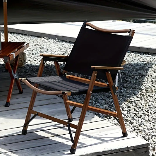 Foldable Wooden Camping Chair - Beech Black-1