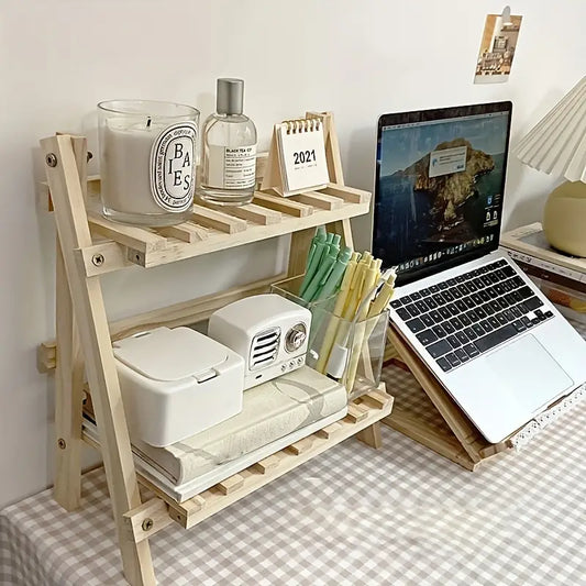 Clutter-Free and Chic: Wooden 2-Tiers Desktop Organizer Shelves-1